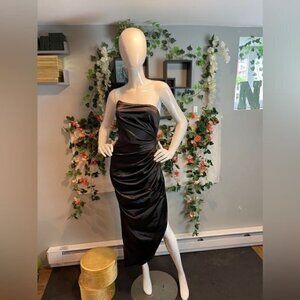 Strapless Asymmetrical Corset Satin Evening One‎ shoulder Black Size S RfI039